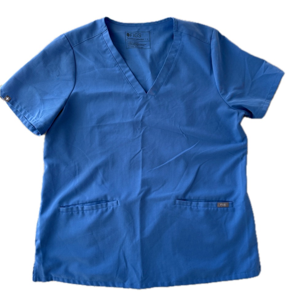 FIGS Casma Three-Pocket V-Neck Technical Scrub Top Ceil Blue Large FW1100